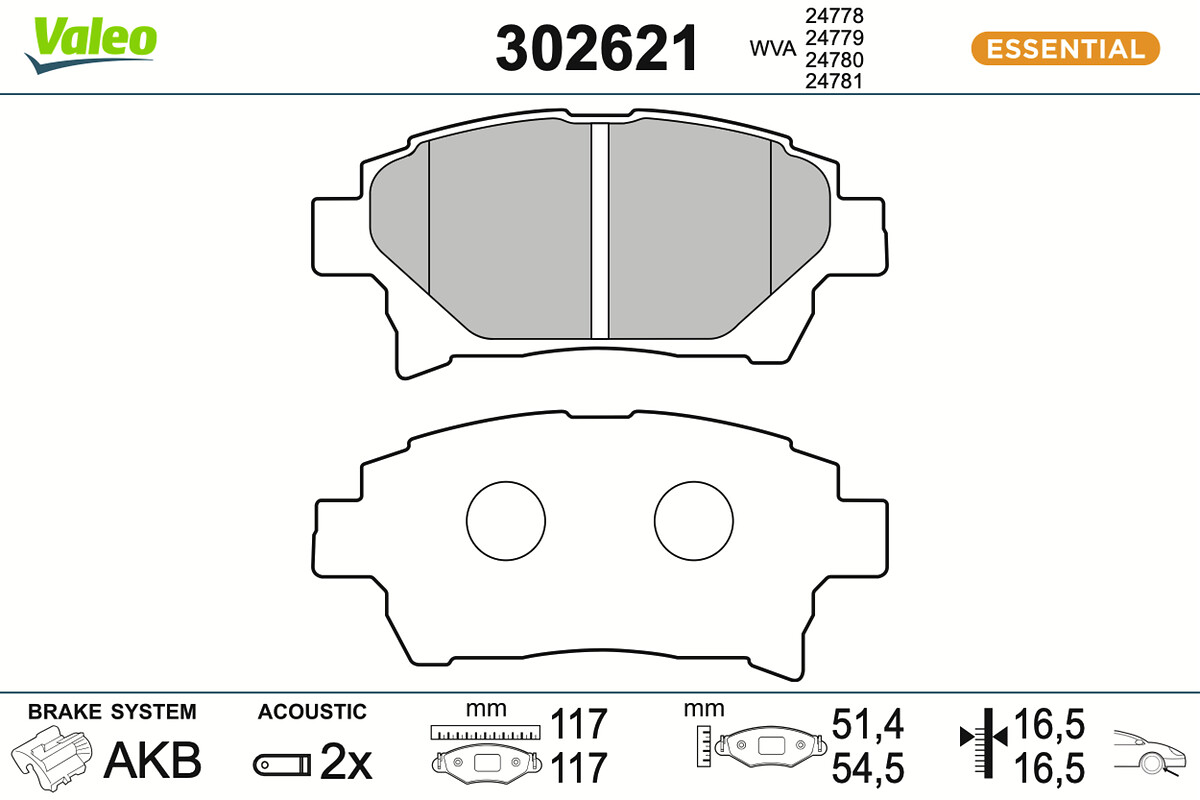 Комплект тормозных колодок, дисковый тормоз - 302621 VALEO
